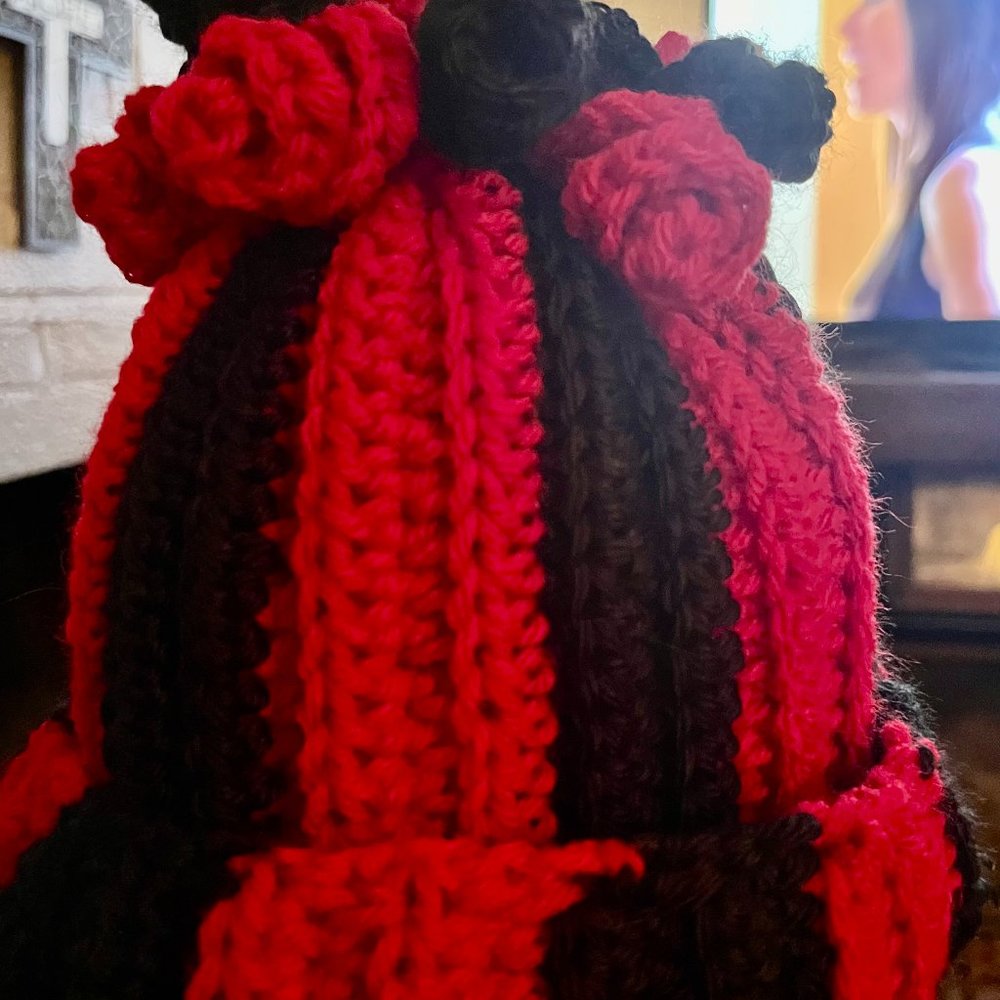 Red & Black hat with curls